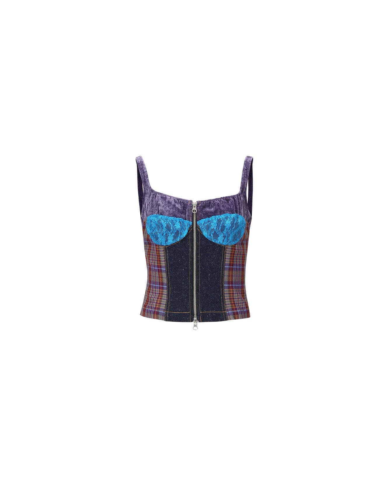 Andersson Bell (WOMEN) KIRA LACE CHECK ZIP-UP TOP atb995w(PURPLE)