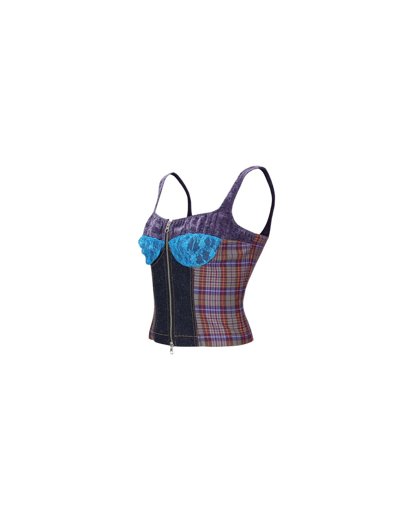 Andersson Bell (WOMEN) KIRA LACE CHECK ZIP-UP TOP atb995w(PURPLE)