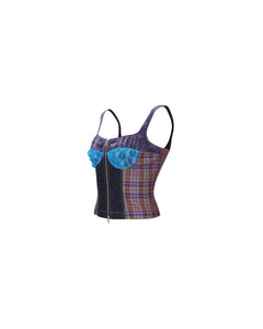Andersson Bell (WOMEN) KIRA LACE CHECK ZIP-UP TOP atb995w(PURPLE)