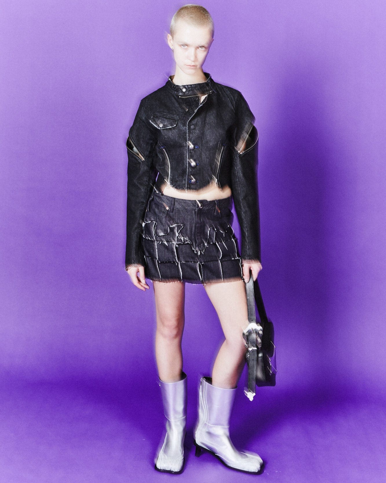 Andersson Bell (WOMEN) LIA MULTI ZIPPER DENIM JACKET awa597w(BLACK)