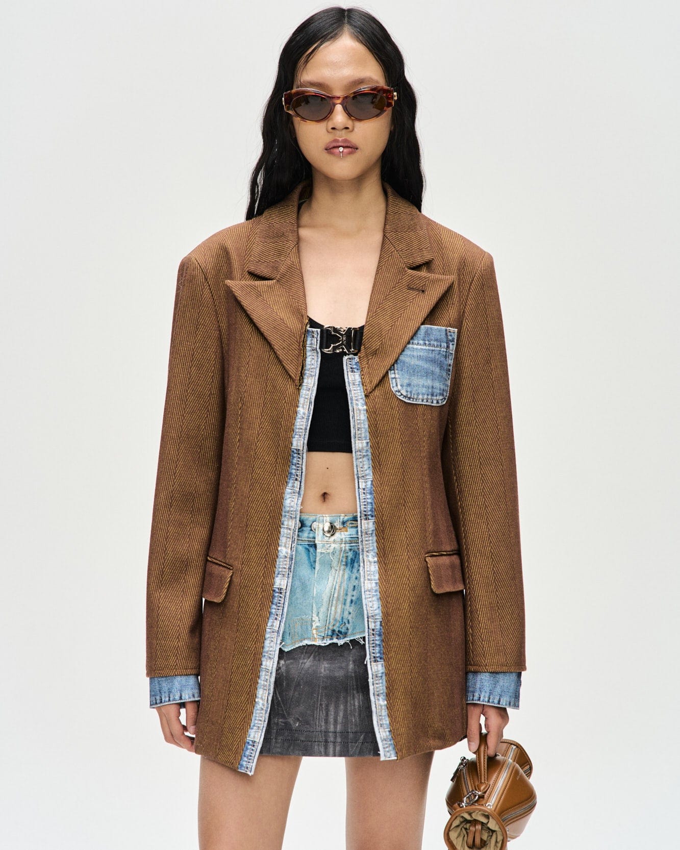 (WOMEN) MAGGIE RAW-CUT HERRINGBONE JACKET awa610w(BROWN) – Andersson Bell