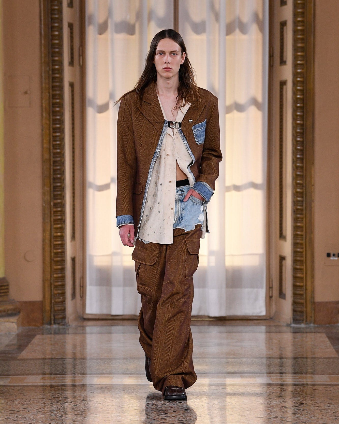 Andersson Bell (WOMEN) MAGGIE RAW-CUT HERRINGBONE JACKET awa610w(BROWN)