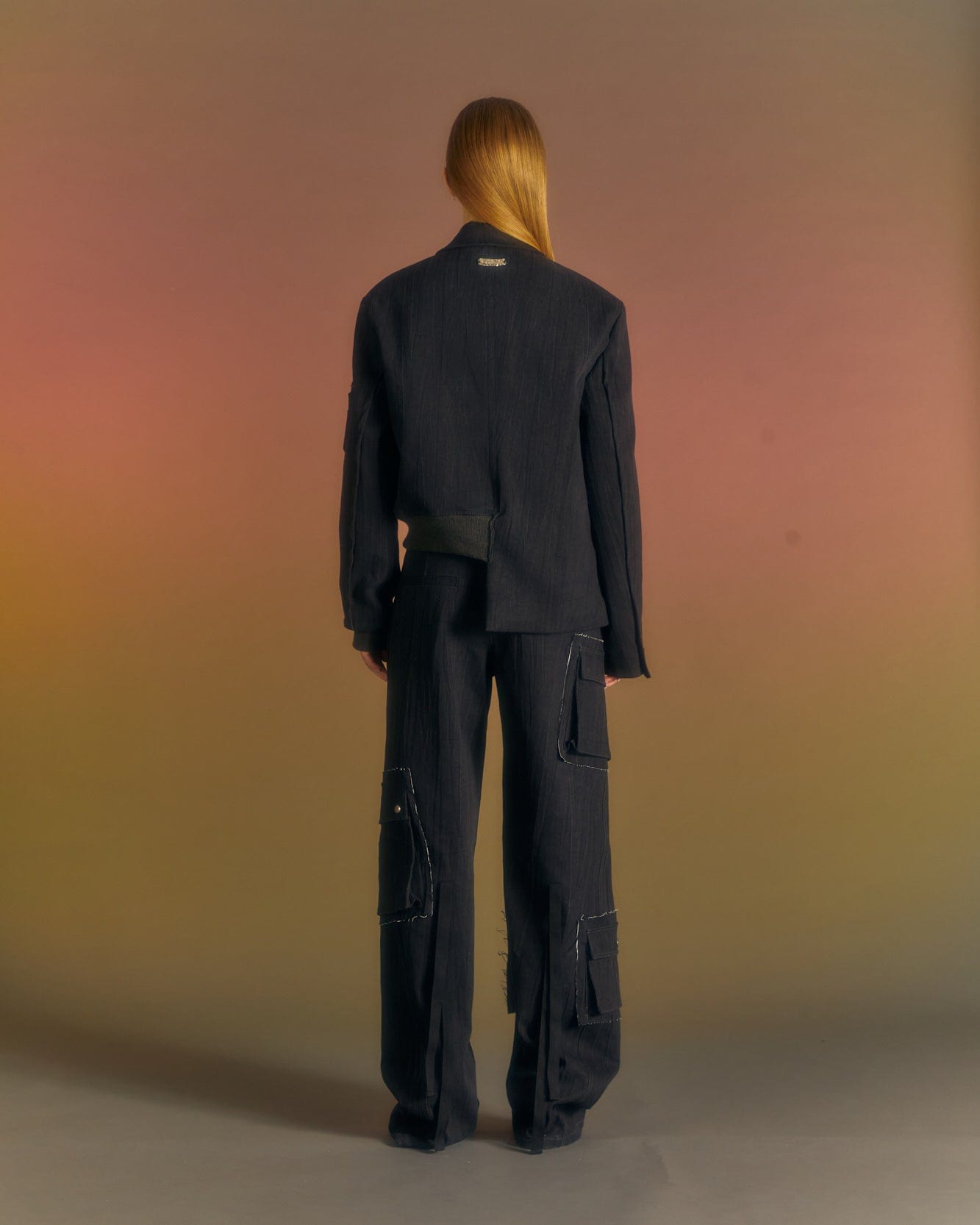 Andersson Bell (WOMEN) MULINA CRINKLE DENIM BOMBER COMBO JACKET awa551w(WASHED BLACK)