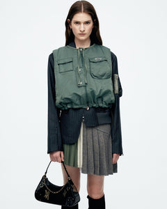 Andersson Bell (WOMEN) MULINA CRINKLE DENIM BOMBER COMBO JACKET awa551w(WASHED BLACK)