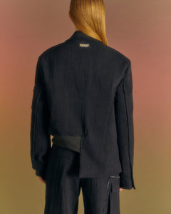Andersson Bell (WOMEN) MULINA CRINKLE DENIM BOMBER COMBO JACKET awa551w(WASHED BLACK)