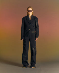 Andersson Bell (WOMEN) MULINA CRINKLE DENIM BOMBER COMBO JACKET awa551w(WASHED BLACK)