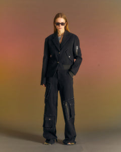 Andersson Bell (WOMEN) MULINA CRINKLE DENIM BOMBER COMBO JACKET awa551w(WASHED BLACK)