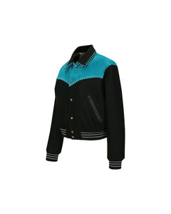 WOMEN) NEW MARGO WESTERN VARSITY JACKET awa550w(TEAL BLUE