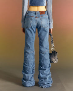 Andersson Bell (WOMEN) NEW MARTINA WESTERN BOOTS WRINKLE JEANS apa667w(WASHED BLUE)