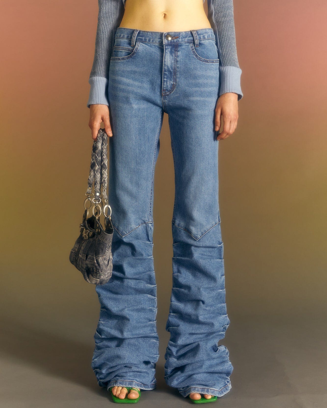 Andersson Bell (WOMEN) NEW MARTINA WESTERN BOOTS WRINKLE JEANS apa667w(WASHED BLUE)
