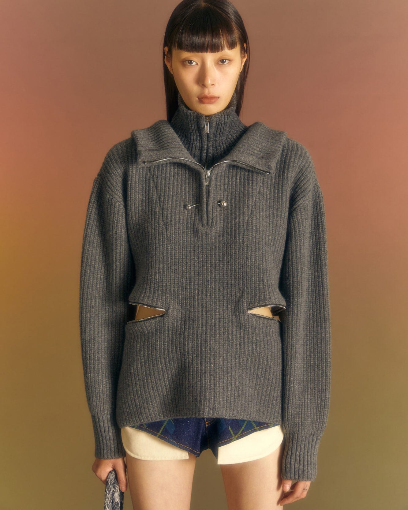 Andersson Bell (WOMEN) QUATTRO ZIP-UP SWEATER atb992w(GREY)