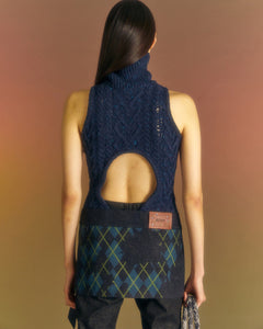 Andersson Bell (WOMEN) RAHEL CROFTER DENIM COMBINATION TOP atb998w(NAVY)