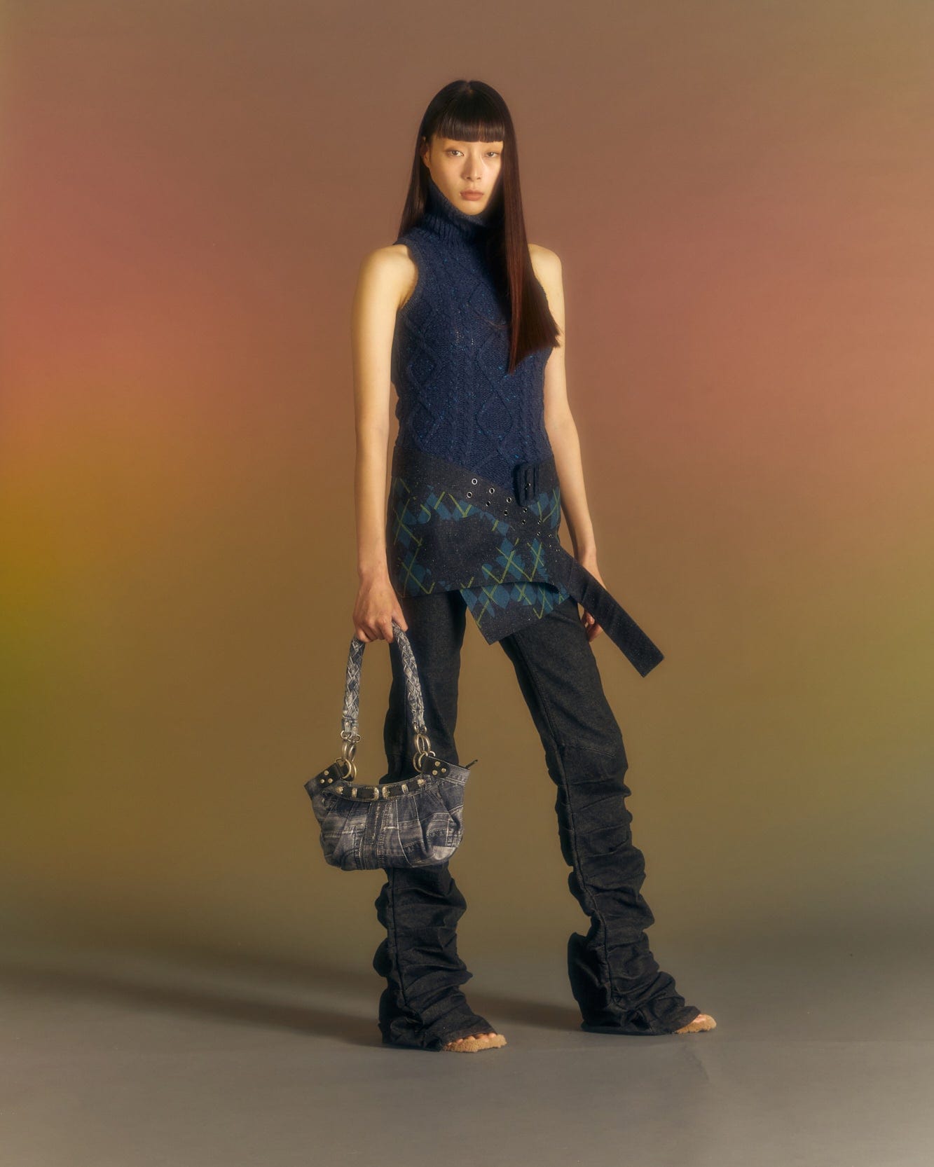 Andersson Bell (WOMEN) RAHEL CROFTER DENIM COMBINATION TOP atb998w(NAVY)