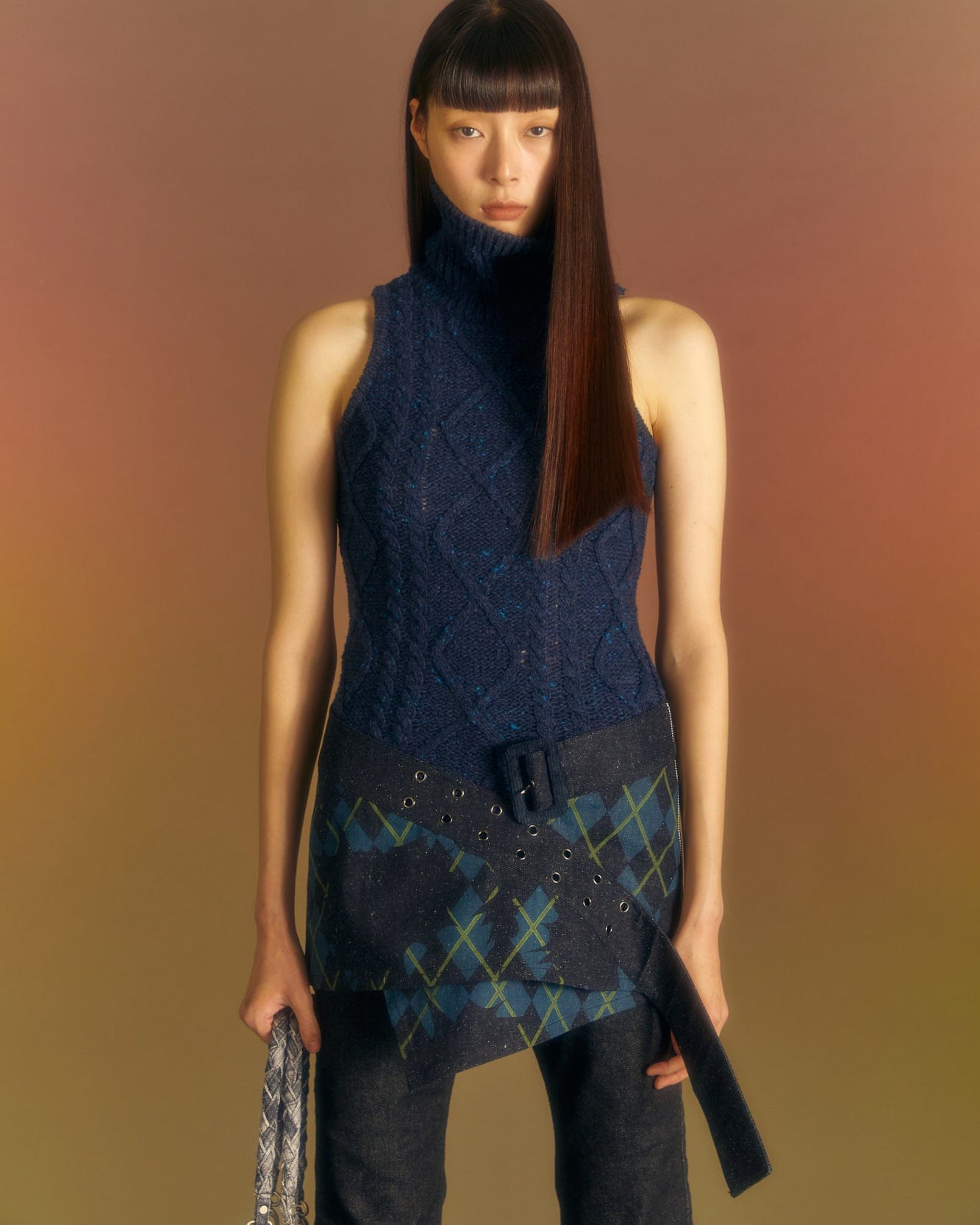 Andersson Bell (WOMEN) RAHEL CROFTER DENIM COMBINATION TOP atb998w(NAVY)