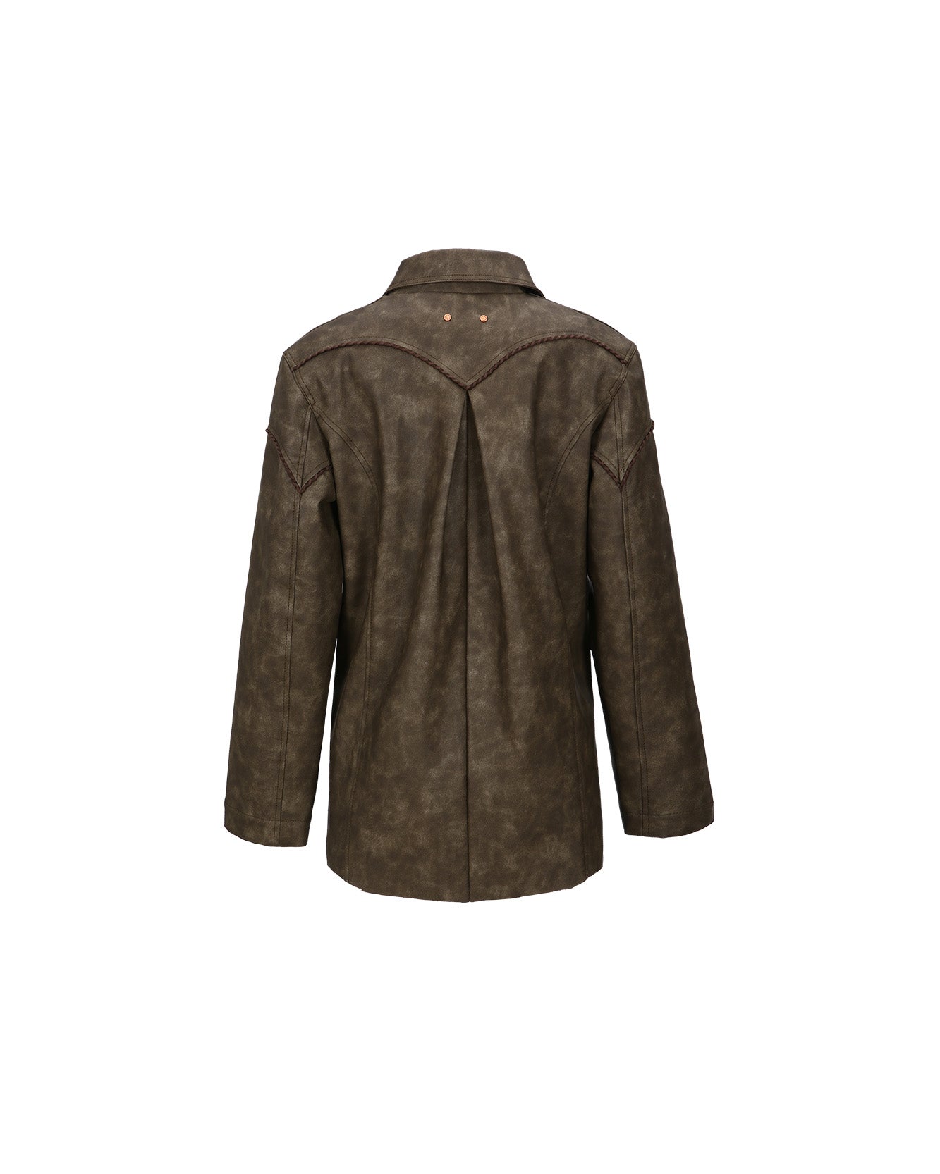 Andersson Bell (WOMEN) RAW CUT DENIM TRIM FAUX LEATHER SHIRTS atb979w(BROWN)