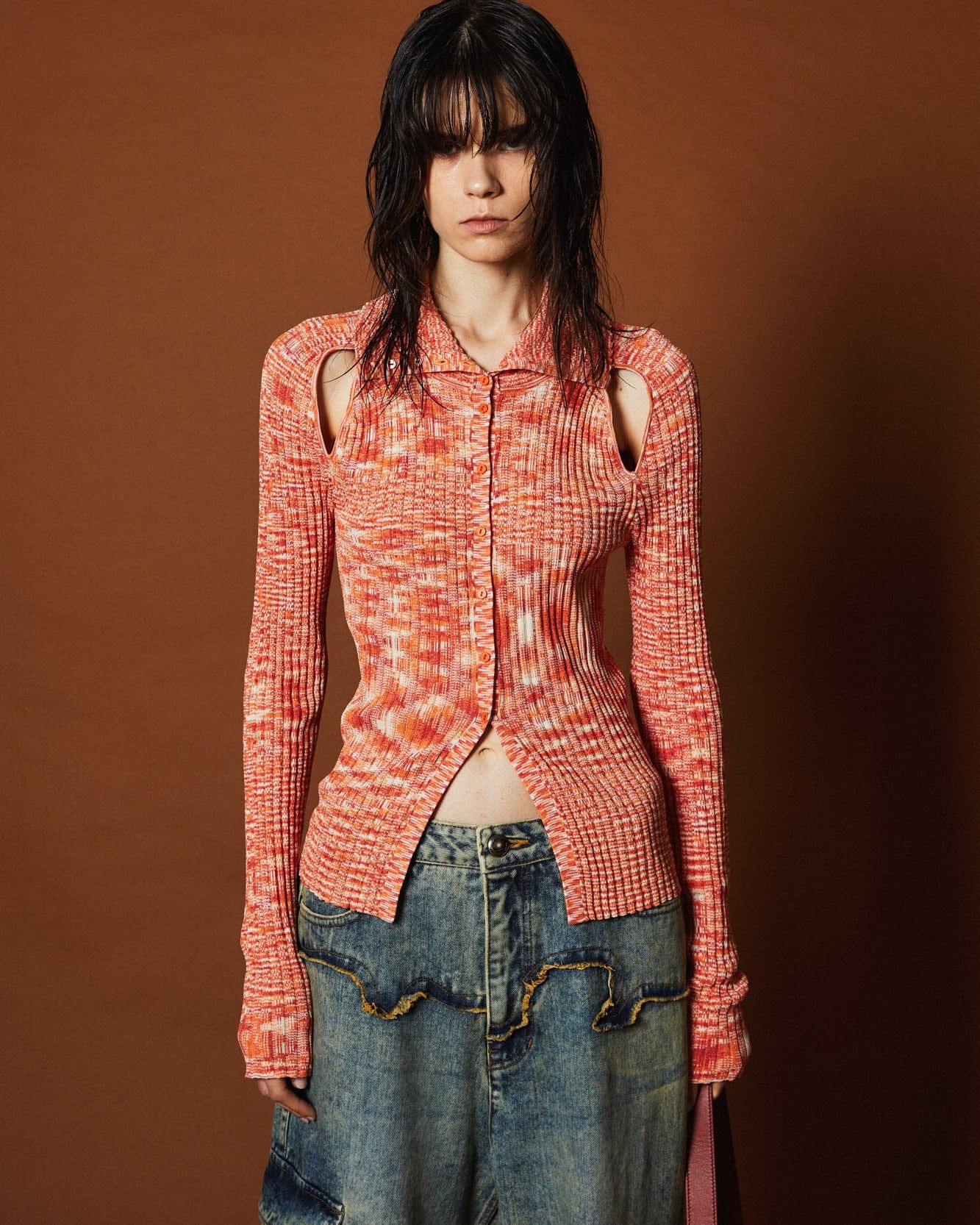 Andersson Bell (WOMEN) ROZY SLIT KNIT CARDIGAN atb1121w(ORANGE)
