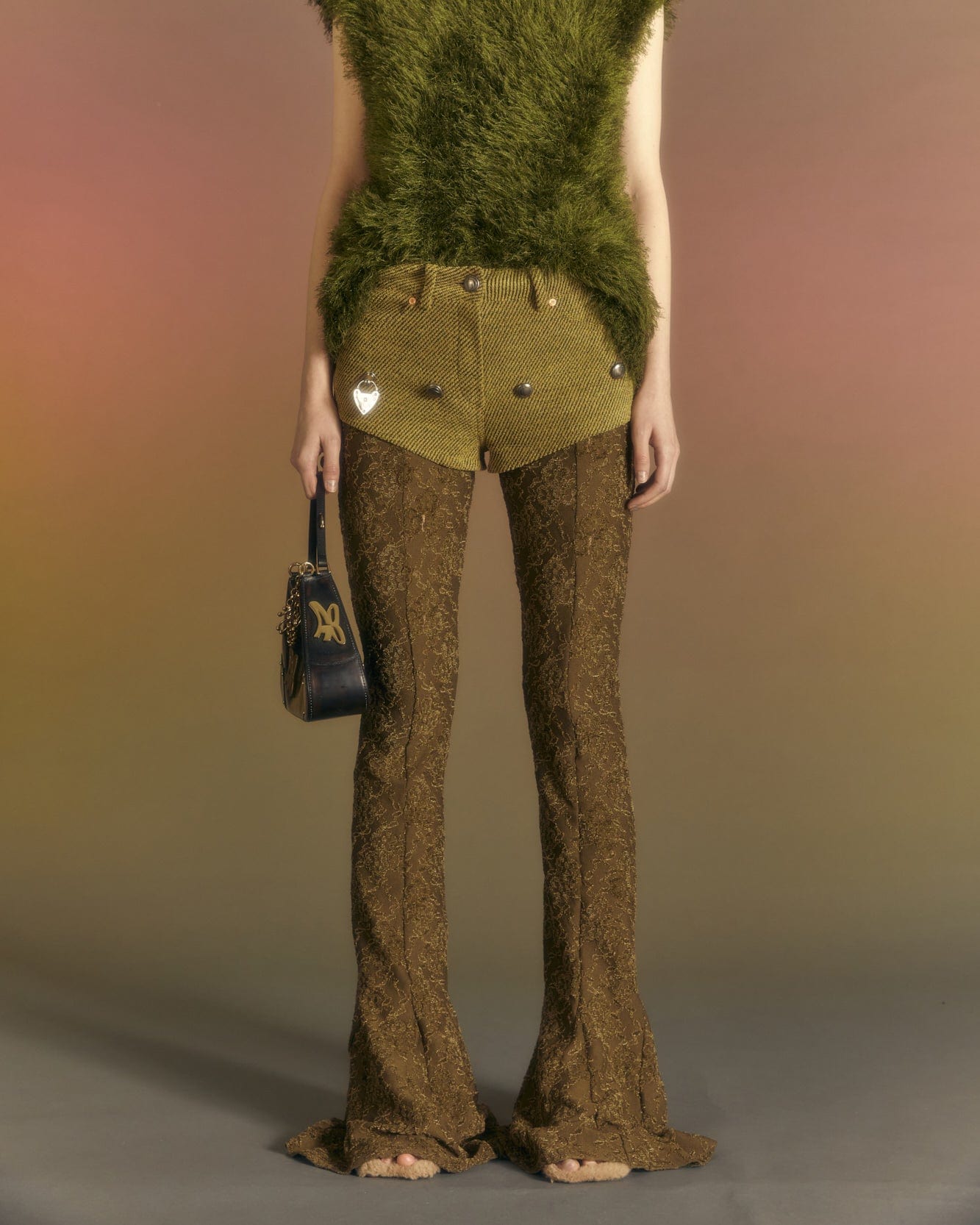 Andersson Bell (WOMEN) SEE-THROUGH LACE BOOTCUT PANTS apa655w(KHAKI)