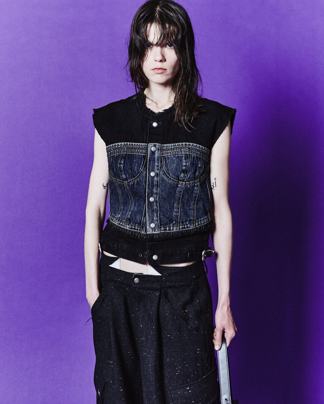 Andersson Bell (WOMEN) SOFINA BUSTIER DENIM VEST awa599w(BLUE/BLACK)