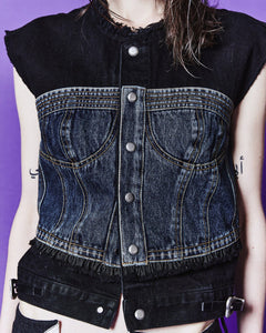 Andersson Bell (WOMEN) SOFINA BUSTIER DENIM VEST awa599w(BLUE/BLACK)