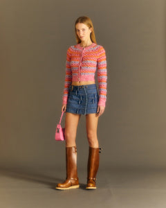 Andersson Bell (WOMEN) STRIPE POODLE KNIT CARDIGAN atb986w(MULTI PINK)