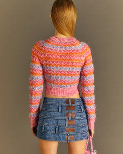 Andersson Bell (WOMEN) STRIPE POODLE KNIT CARDIGAN atb986w(MULTI PINK)