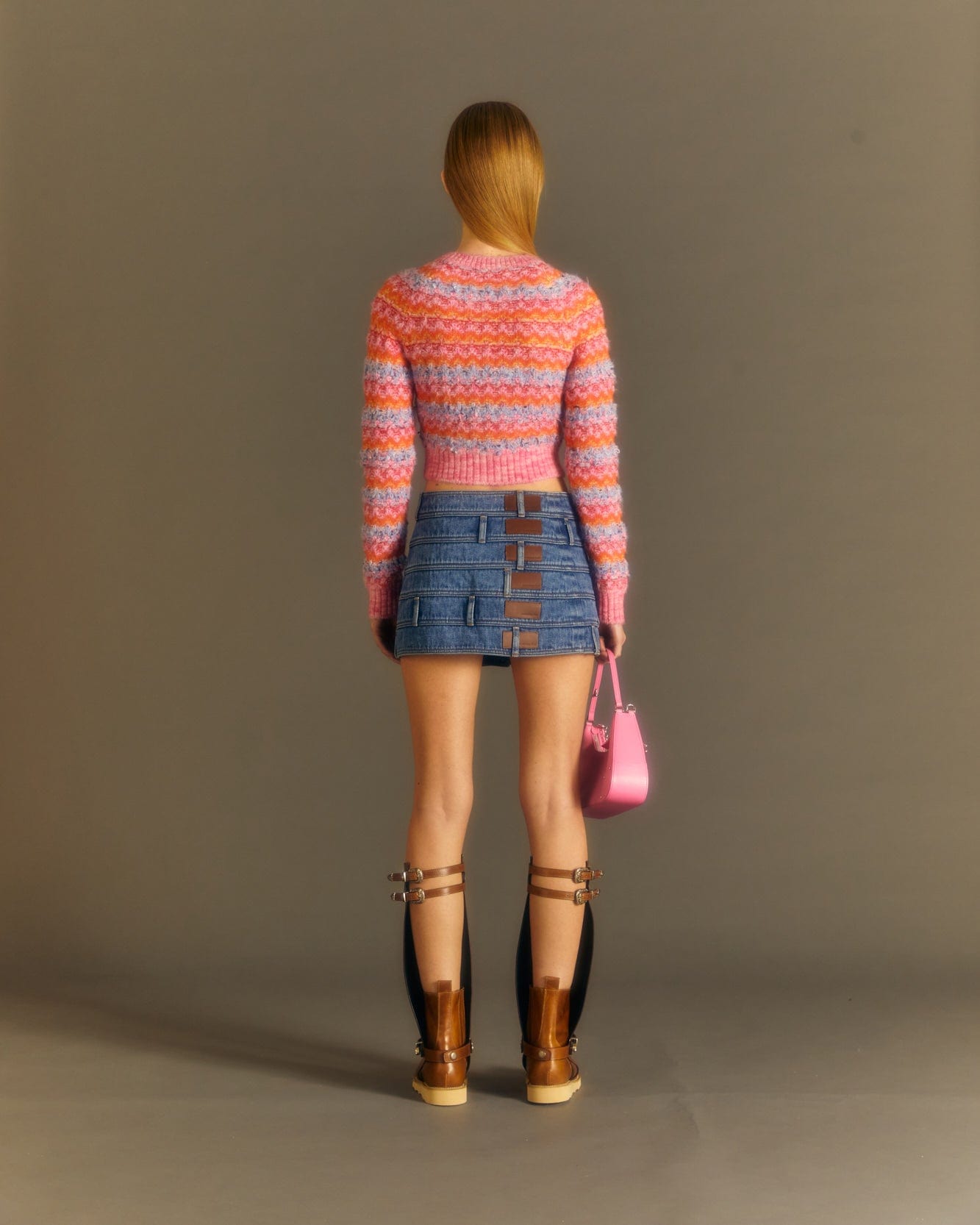 Andersson Bell (WOMEN) STRIPE POODLE KNIT CARDIGAN atb986w(MULTI PINK)