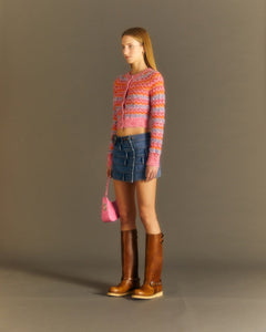 Andersson Bell (WOMEN) STRIPE POODLE KNIT CARDIGAN atb986w(MULTI PINK)