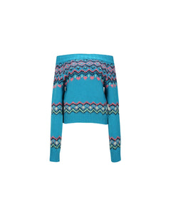 Andersson Bell (WOMEN) TAKO NORDIC OFF-SHOULDER KNIT TOP atb988w(BLUE)