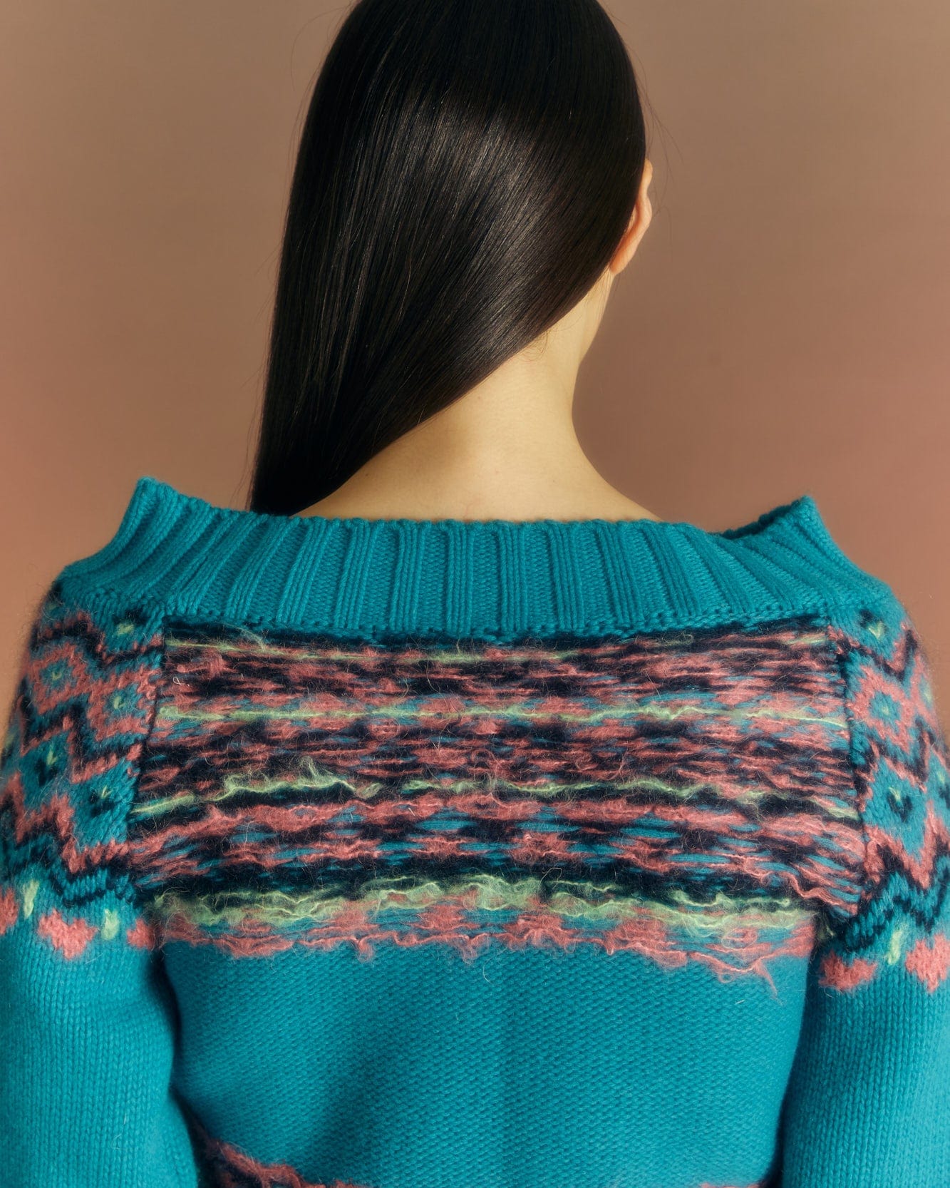 Andersson Bell (WOMEN) TAKO NORDIC OFF-SHOULDER KNIT TOP atb988w(BLUE)