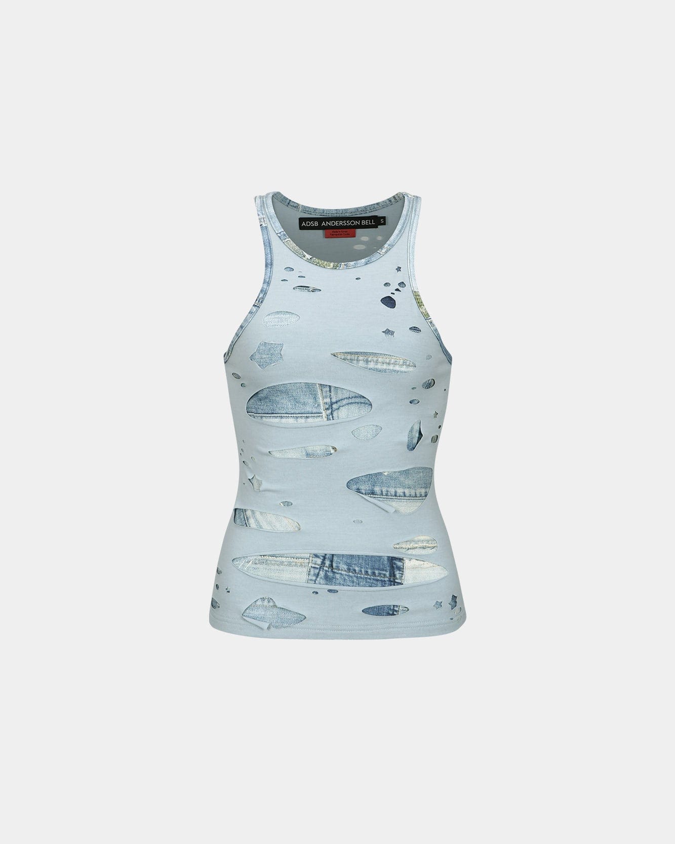 WOMEN) TATY LASER CUT-OUT SLEEVELESS TOP atb1115w(L/BLUE