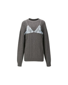 Andersson Bell (WOMEN) TESS LACE ON BOYFRIEND-FIT KNIT SWEATER atb996w(D/GREY)