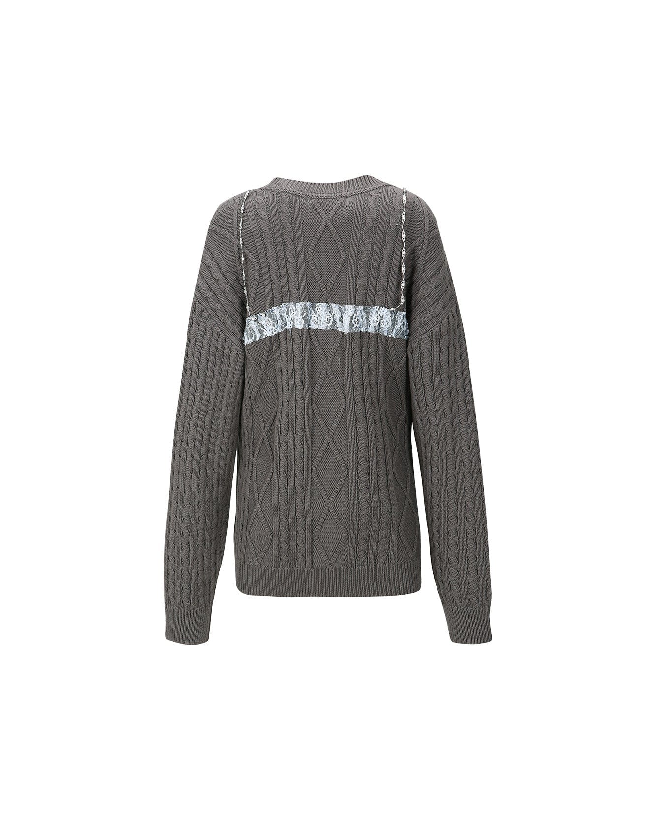 Andersson Bell (WOMEN) TESS LACE ON BOYFRIEND-FIT KNIT SWEATER atb996w(D/GREY)