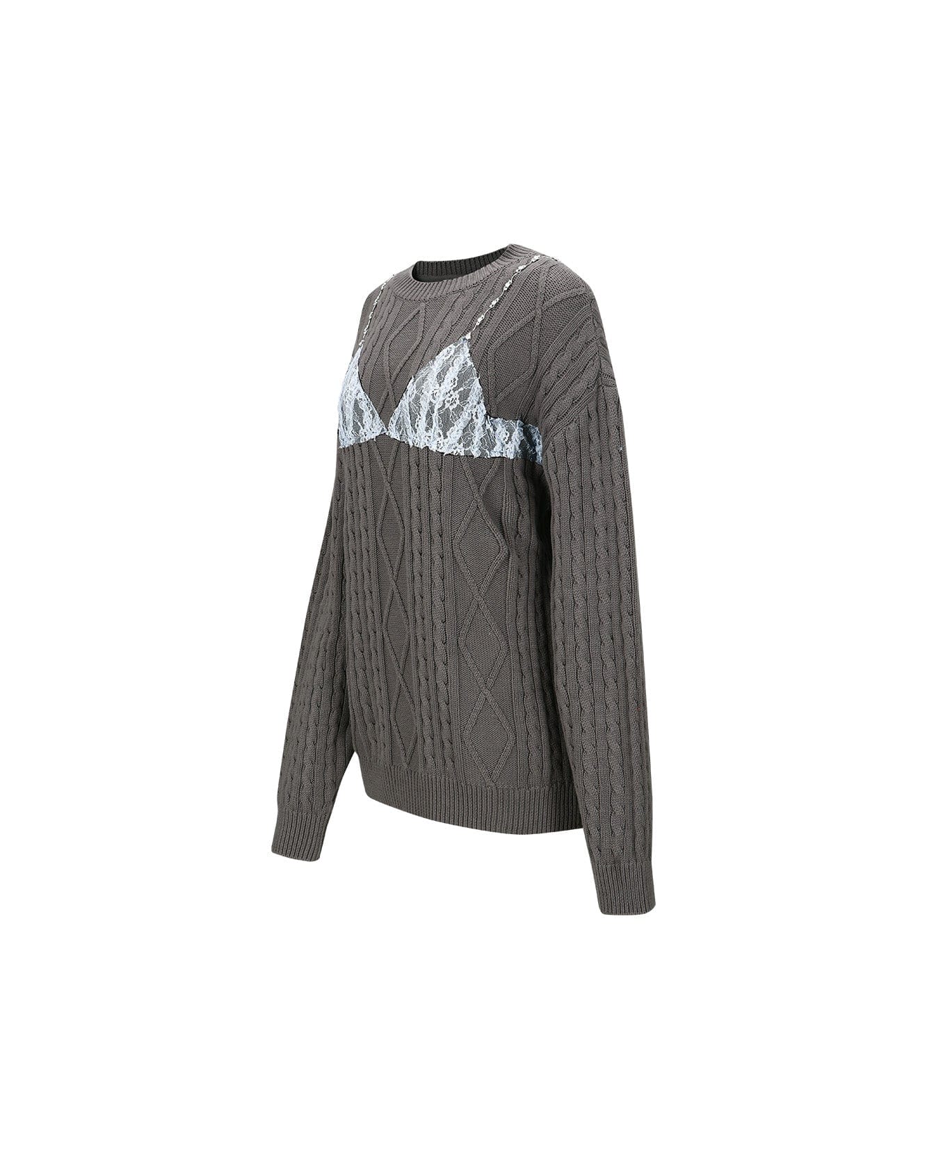 Andersson Bell (WOMEN) TESS LACE ON BOYFRIEND-FIT KNIT SWEATER atb996w(D/GREY)