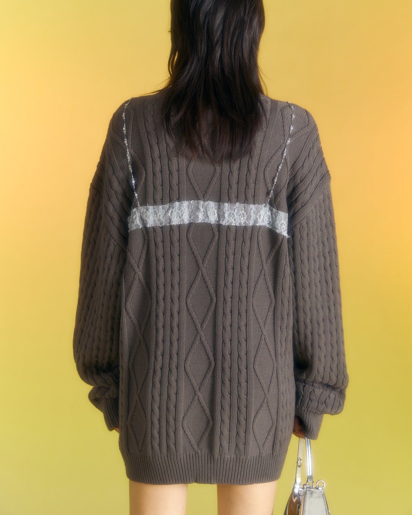 Andersson Bell (WOMEN) TESS LACE ON BOYFRIEND-FIT KNIT SWEATER atb996w(D/GREY)