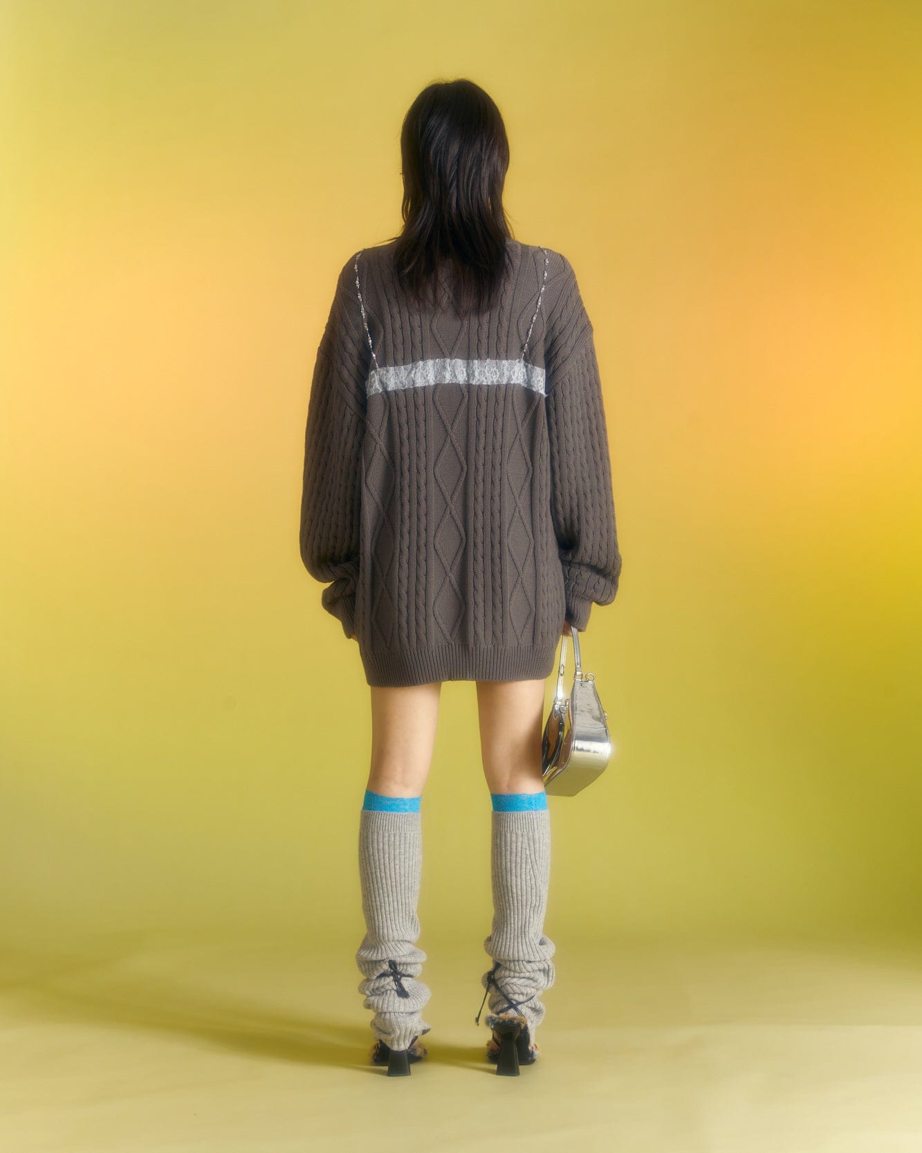 Andersson Bell (WOMEN) TESS LACE ON BOYFRIEND-FIT KNIT SWEATER atb996w(D/GREY)