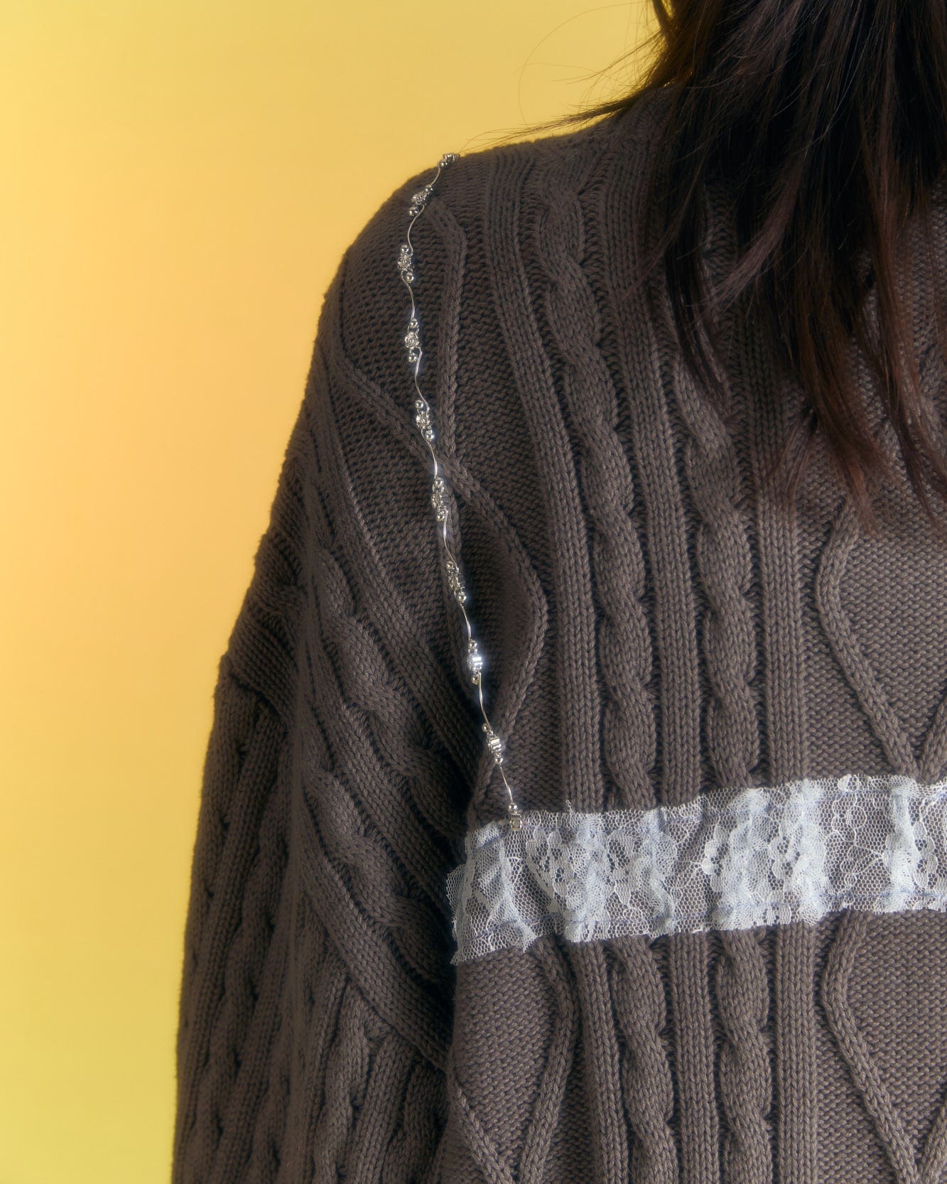 Andersson Bell (WOMEN) TESS LACE ON BOYFRIEND-FIT KNIT SWEATER atb996w(D/GREY)