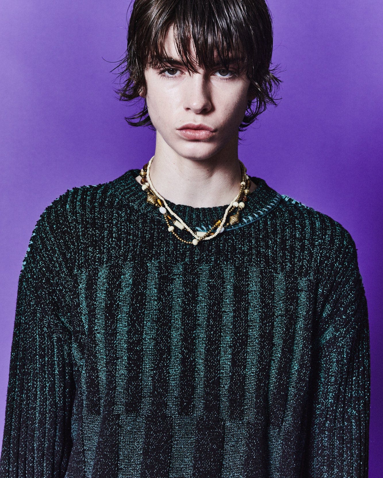 Andersson Bell WOOSOO GRADIENT CREW-NECK SWEATER atb1062m(BLACK / GREEN)