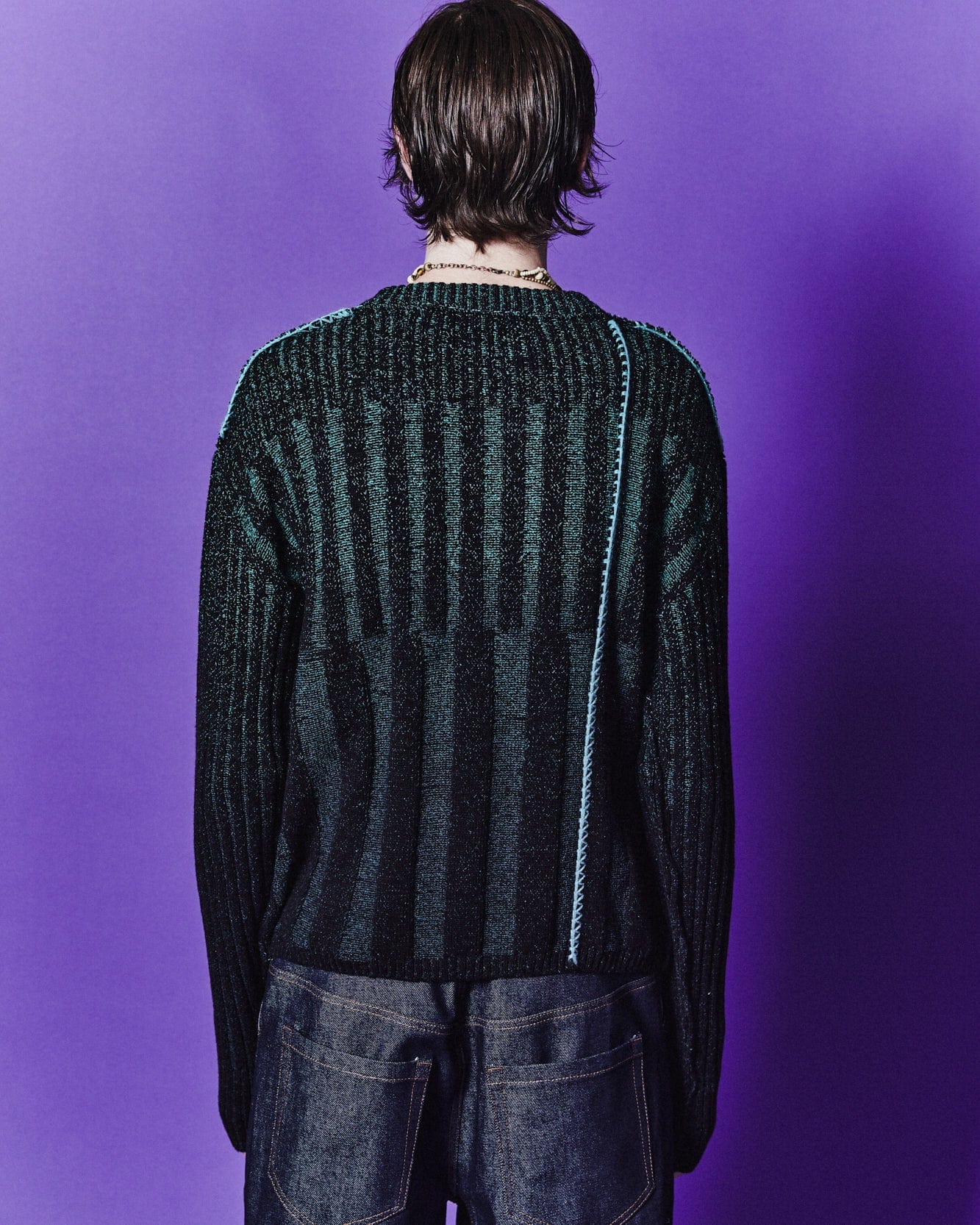 Andersson Bell WOOSOO GRADIENT CREW-NECK SWEATER atb1062m(BLACK / GREEN)