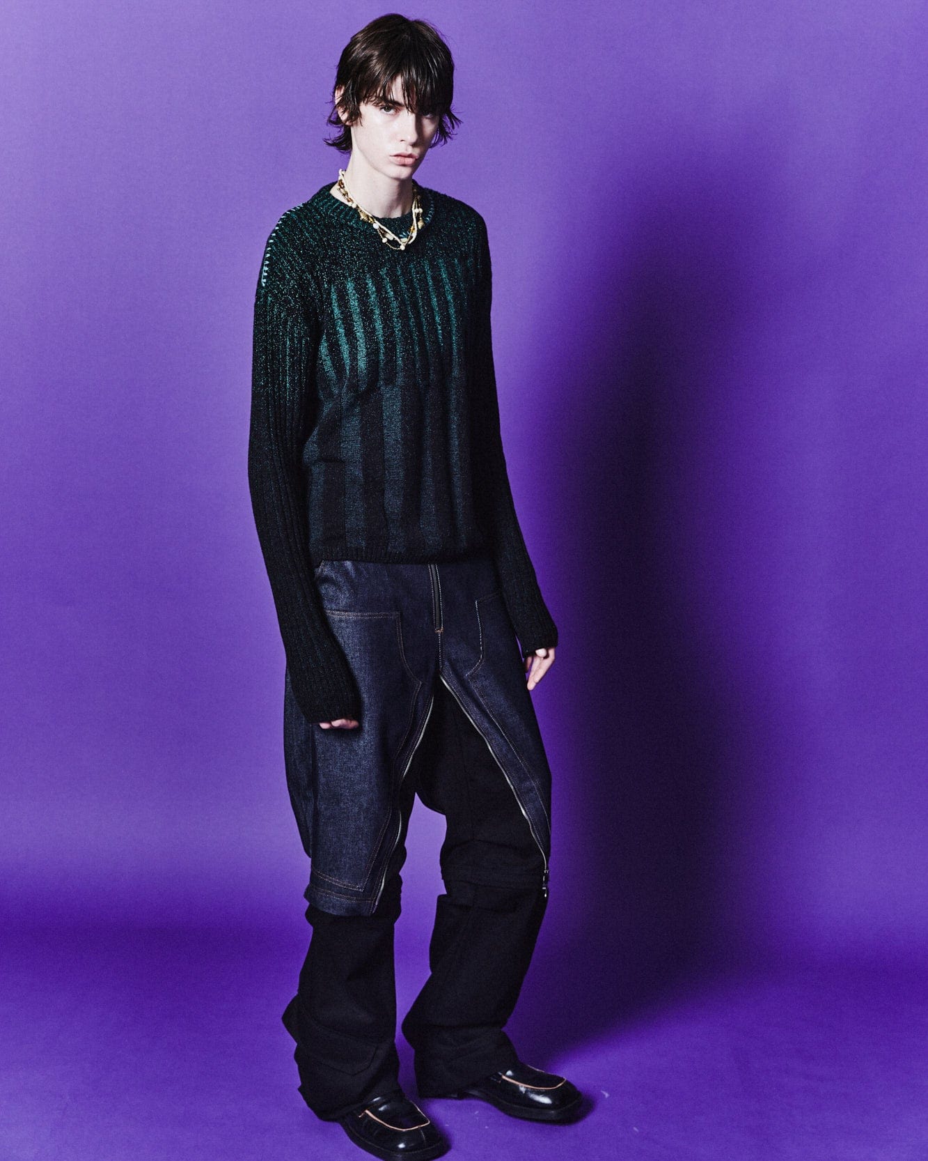 Andersson Bell WOOSOO GRADIENT CREW-NECK SWEATER atb1062m(BLACK / GREEN)