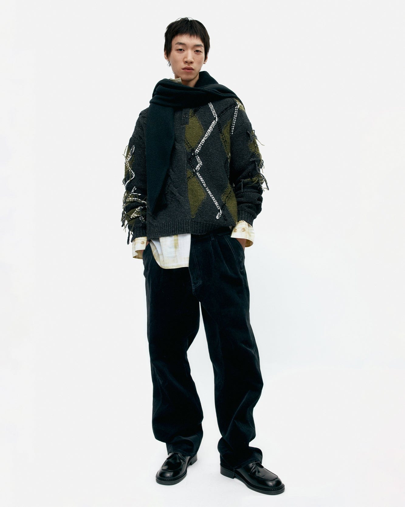 기타 ARGYLE FISHERMAN POLO SWEATER atb1346m(CHARCOAL)