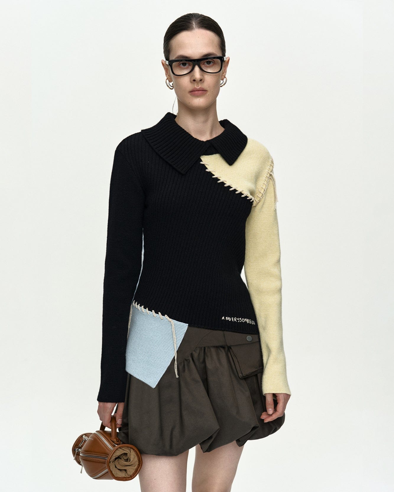 RESTOCK] ASYMMETRIC PANEL COLLAR SWEATER atb1476w(BLACK