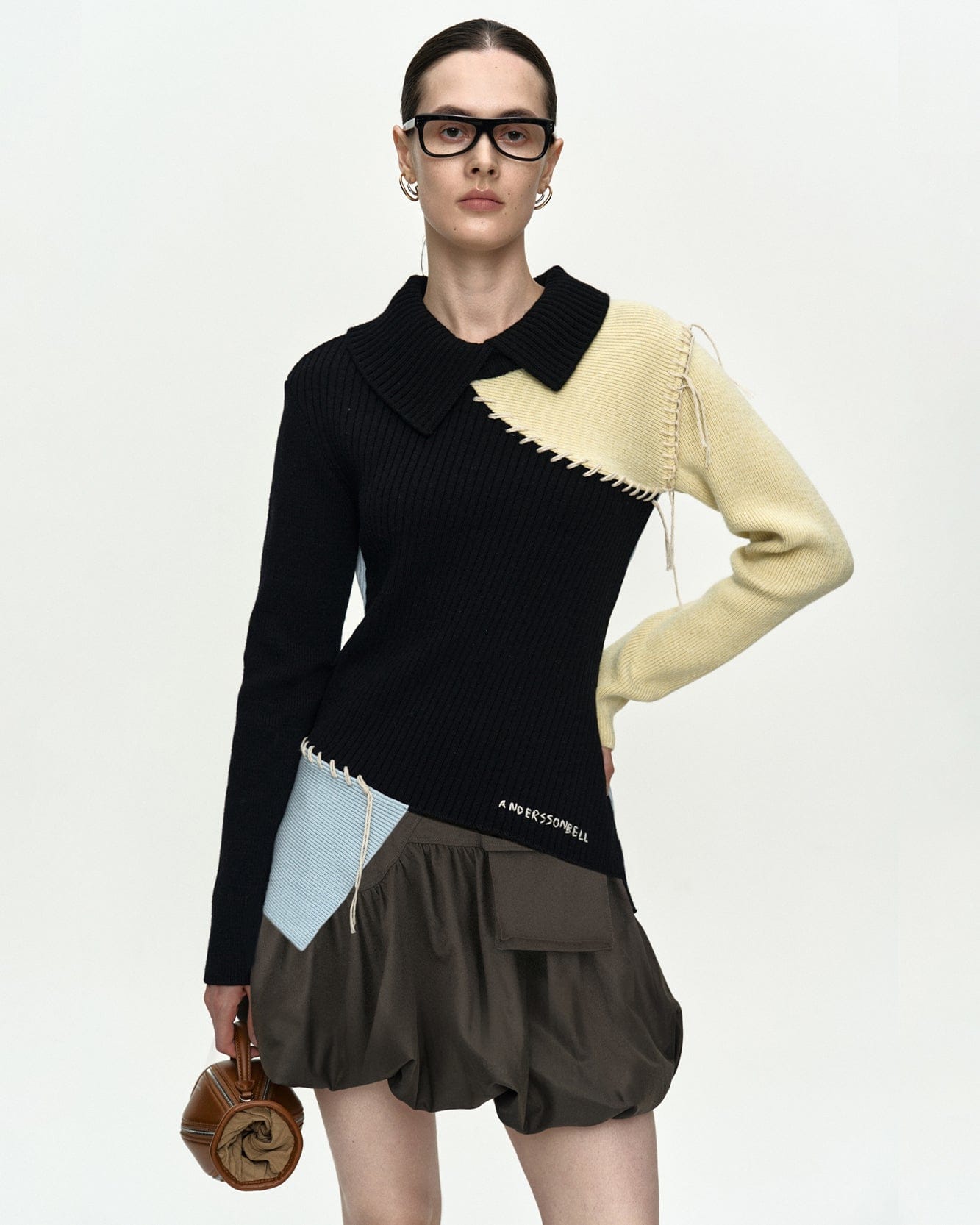 RESTOCK] ASYMMETRIC PANEL COLLAR SWEATER atb1476w(BLACK