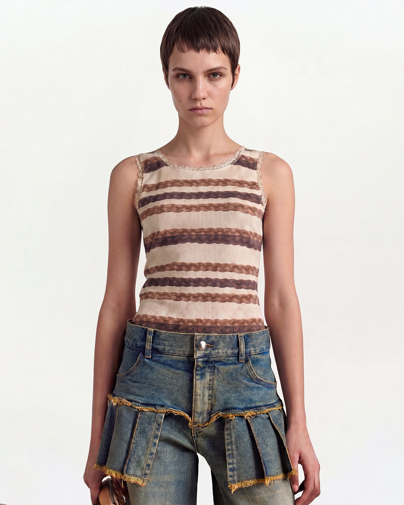 RESTOCK] HAIR BRAID STRIPE TANK TOP atb1263w(BEIGE) – Andersson Bell