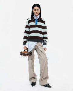 기타 BOLD STRIPE COLLAR SWEATER atb1385w(BROWN/JADE)