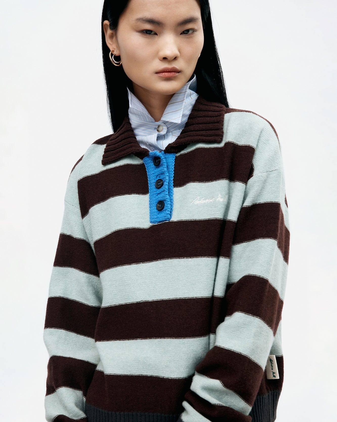 기타 BOLD STRIPE COLLAR SWEATER atb1385w(BROWN/JADE)