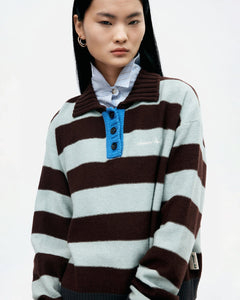 기타 BOLD STRIPE COLLAR SWEATER atb1385w(BROWN/JADE)