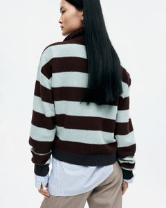 기타 BOLD STRIPE COLLAR SWEATER atb1385w(BROWN/JADE)