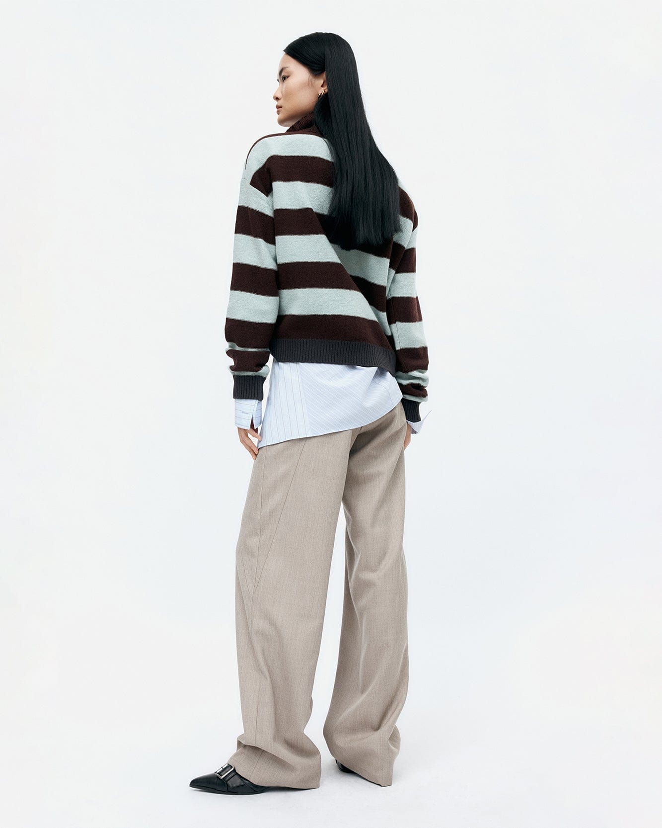 기타 BOLD STRIPE COLLAR SWEATER atb1385w(BROWN/JADE)