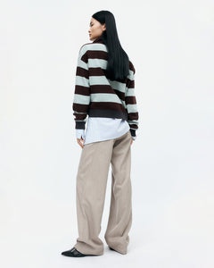 기타 BOLD STRIPE COLLAR SWEATER atb1385w(BROWN/JADE)