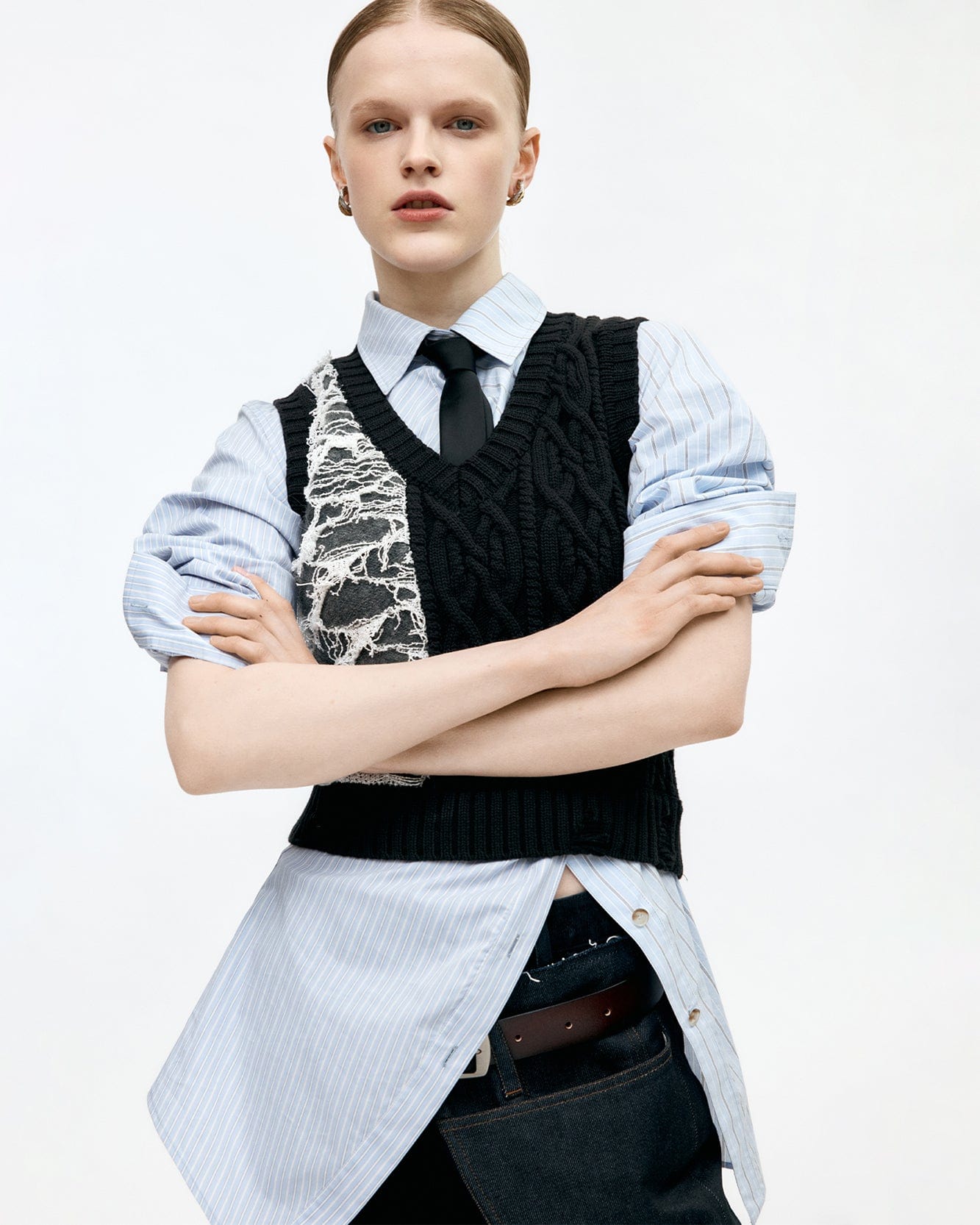 기타 BOUCLE CABLE PATCHWORK KNIT VEST atb1355w(CHARCOAL)